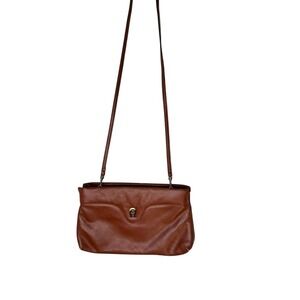 Vintage Etienne Aigner Brown Faux Leather Crossbody‎ Bag Gold Tone Hardware